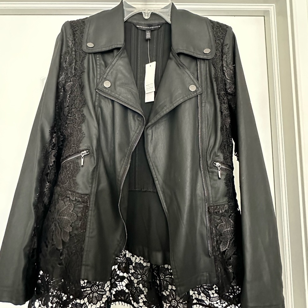 White House Black Market Black Leather and lace Moto Jacket